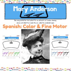 Black/Women’s History Month Bilingual Worksheet: Mary Anderson Color and Fine Motor