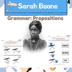 Black/Women's History Month Bilingual Worksheet: Sarah Boone Grammar Prepositions