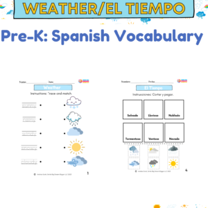 Pre-K Bilingual Vocabulary Worksheet: The Weather